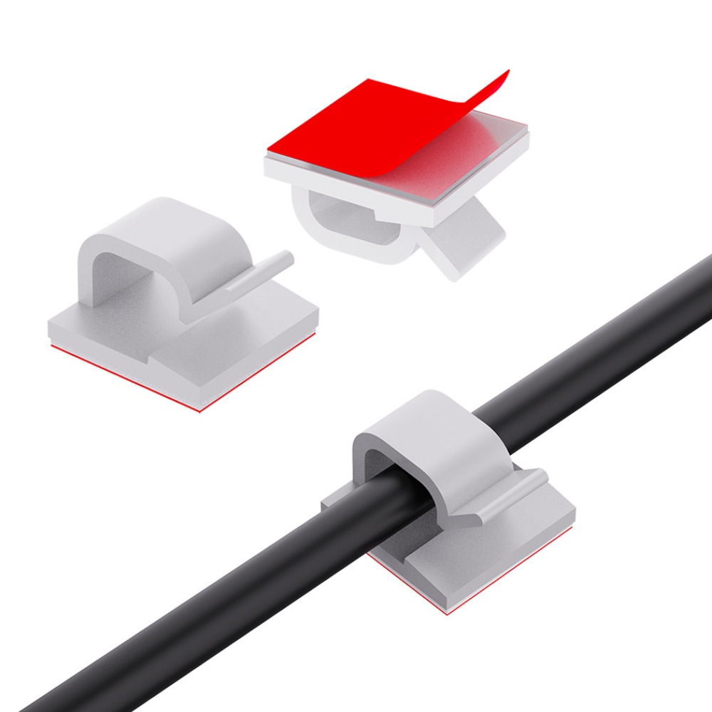 Desk Cable Clip - R型透明プラスチックケーブルクリップ、ワイヤーホルダー、コードオーガナイザー、粘着式ケーブル管理クランプ（デスク用）