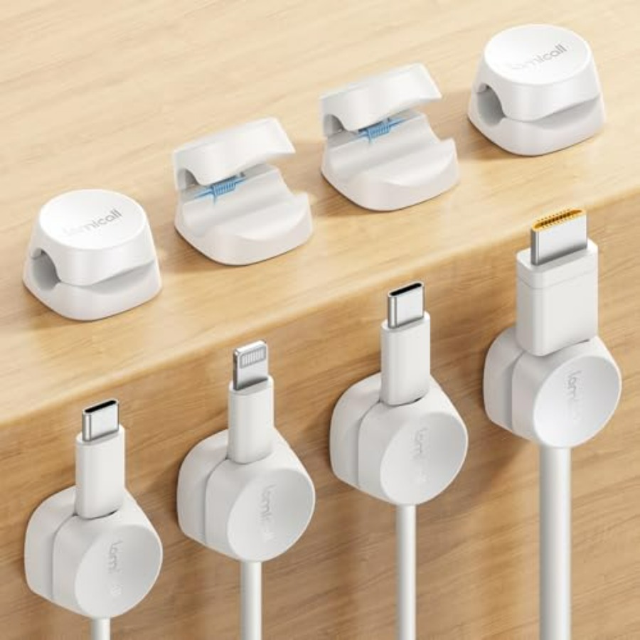 Desk Cable Clip - 8パックコードオーガナイザー、[1sロック]スプリングケーブル管理クリップ - ナイトスタンド、デスク、車、オフィス用粘着式電話コードホルダークリップ