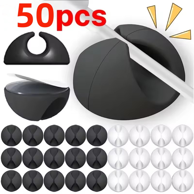 Desk Cable Clip - 5/50個 ケーブルクリップワインダーオーガナイザー ラウンド充電器コードクリップ デスク整理整頓管理ワイヤー粘着ホルダー クランプ ホームオフィス車用