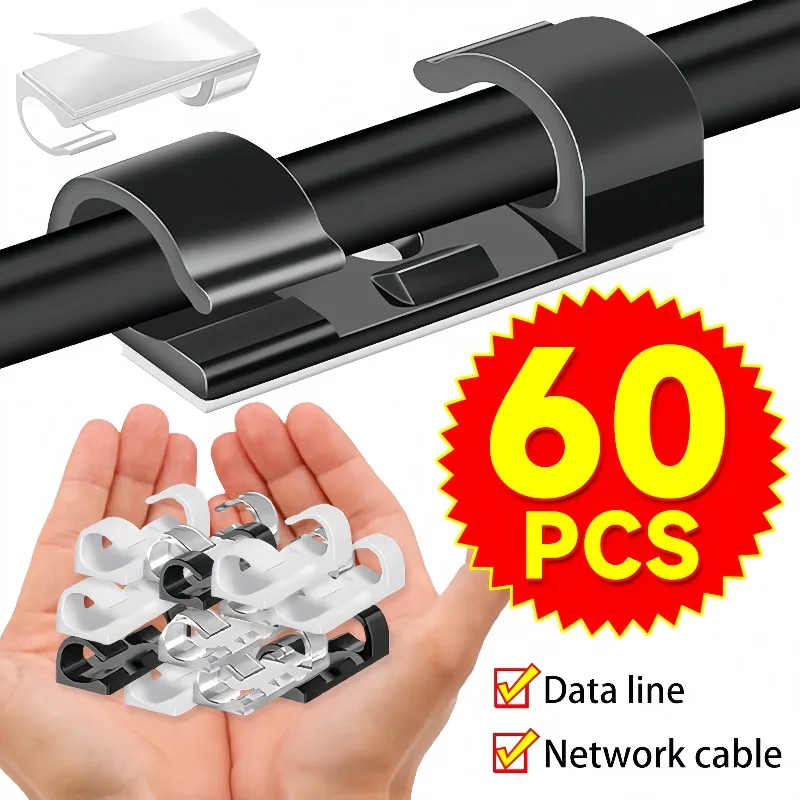 Desk Cable Clip - ワイヤーホルダー 壁掛けケーブルクリップ 粘着式コードオーガナイザー ノードリル ケーブルマネージャーシステム デスク
