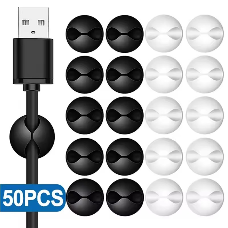 Desk Cable Clip - 5/50個入り デスクトップ/壁用ケーブルクリップ ワイヤー管理 粘着式コードオーガナイザー ホルダー クランプ
