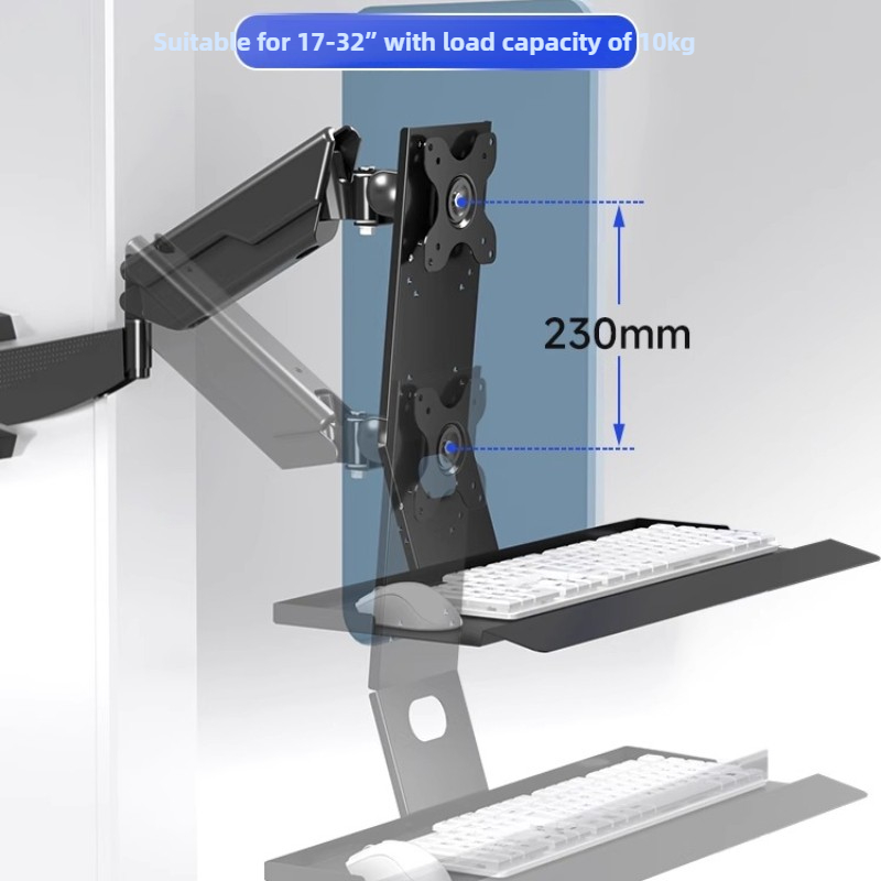 Monitor Arm Single - ヘビーデューティモニターマウントラック人間工学に基づいた調節可能なスクリーンアームユニバーサルキーボードトレイデスククランプ壁掛けブラケット（オフィス用）