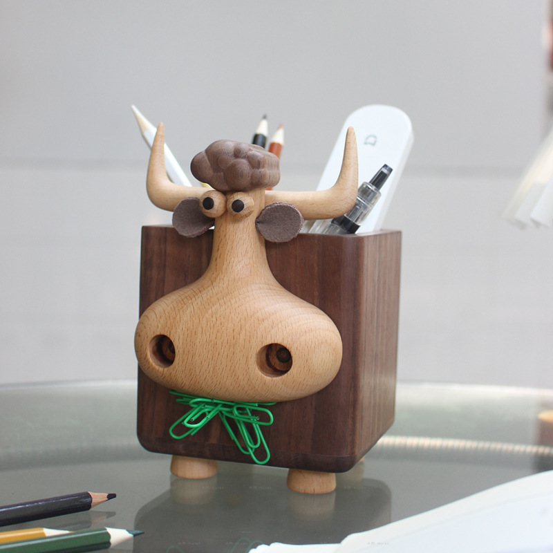 かわいい雄牛の形をした木製ペンホルダー、多機能デスクオーガナ - Pen Holder Magnetic のレビューと価格