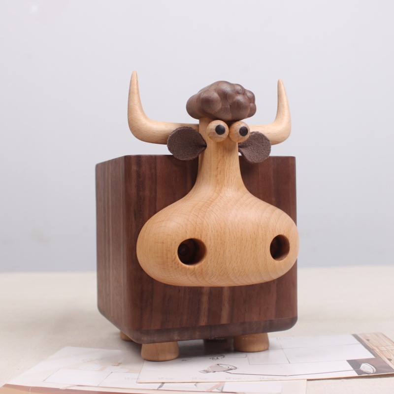 かわいい雄牛の形をした木製ペンホルダー、多機能デスクオーガナ - Pen Holder Magnetic のレビューと価格