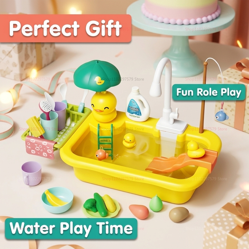 子供用キッチンシンク食器洗い機プレイセットおもちゃ、水が流れ - High Tech Kitchen Accessories のレビューと価格