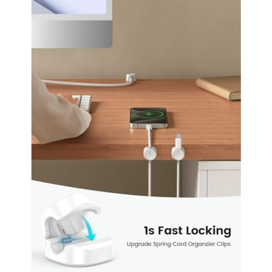 8パックコードオーガナイザー、[1sロック]スプリングケーブ - Desk Cable Clip のレビューと価格