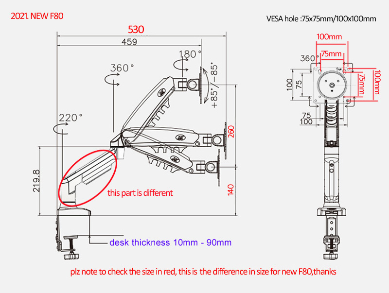 NEW NB F80 17-30インチ デスクトップLED  - Monitor Arm Single のレビューと価格