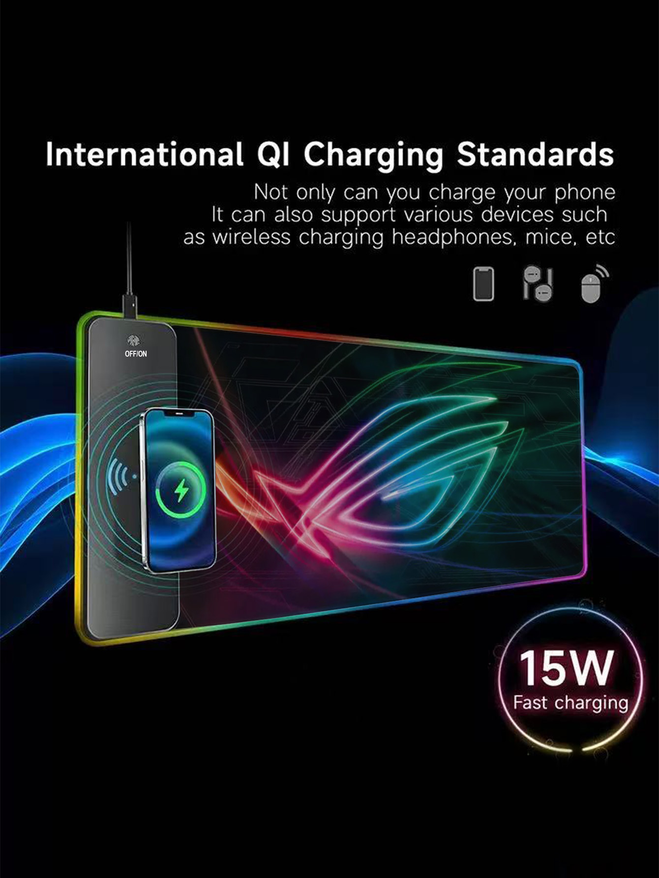 RGB照明付き多機能15Wワイヤレス充電マウスパッド、サイズ - Mouse Charging Pad のレビューと価格