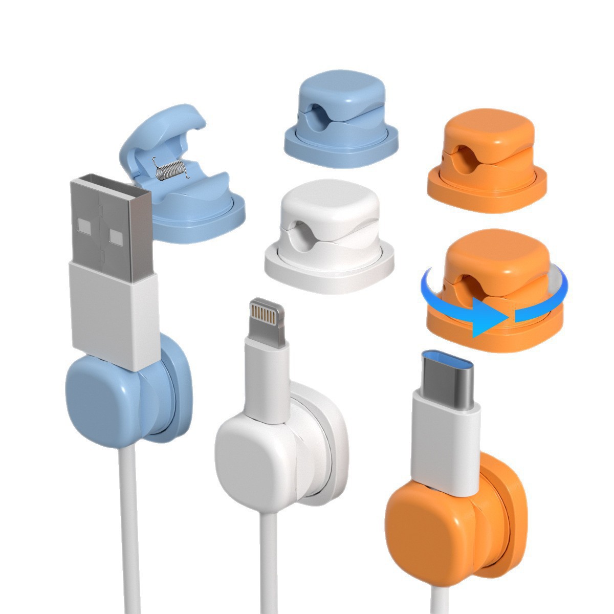 6 個マルチカラー回転可能なケーブルオーガナイザーマルチワイ - Desk Cable Clip のレビューと価格