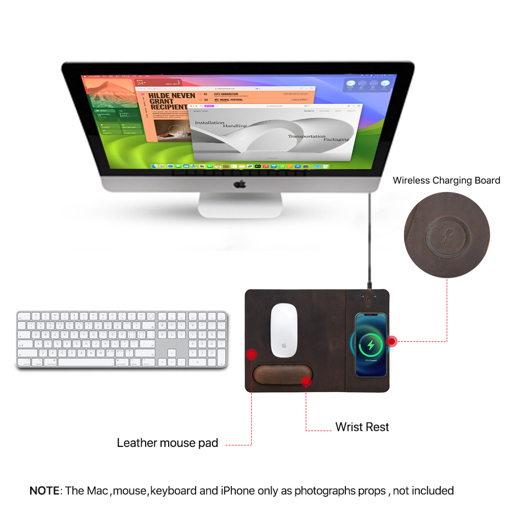 ワイヤレス急速充電器付きマウスパッド,本革充電,PC,コンピ - Mouse Charging Pad のレビューと価格